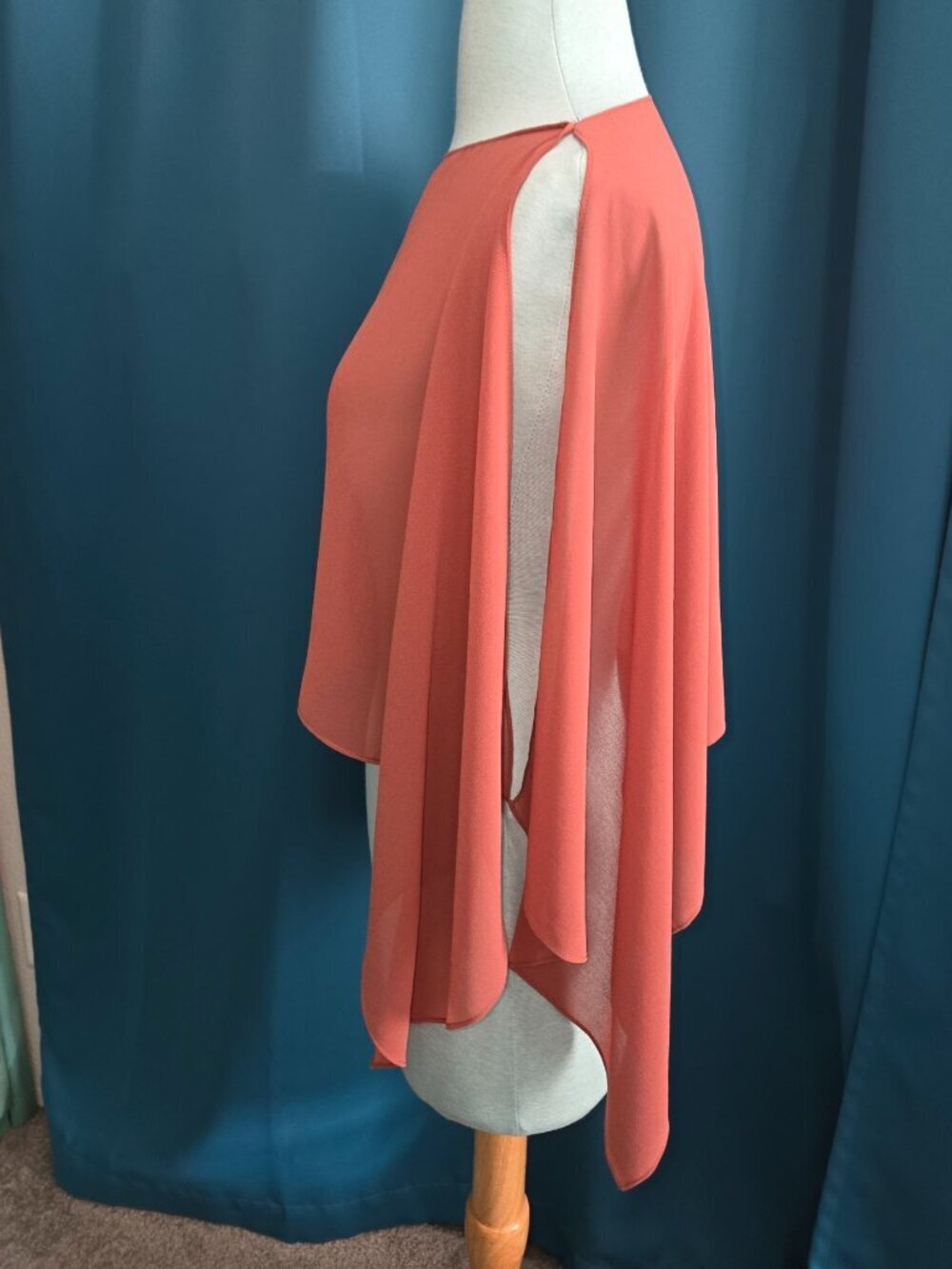 White House Black Market Rust Chiffon Sheer Flowing Poncho Top S/M - Picture 5 of 8